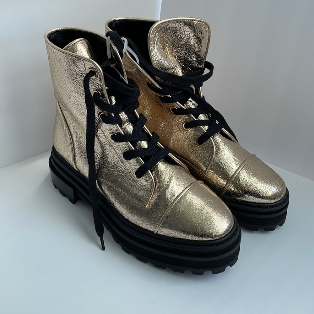 Schutz metallic NWOB Gold lace up bootie